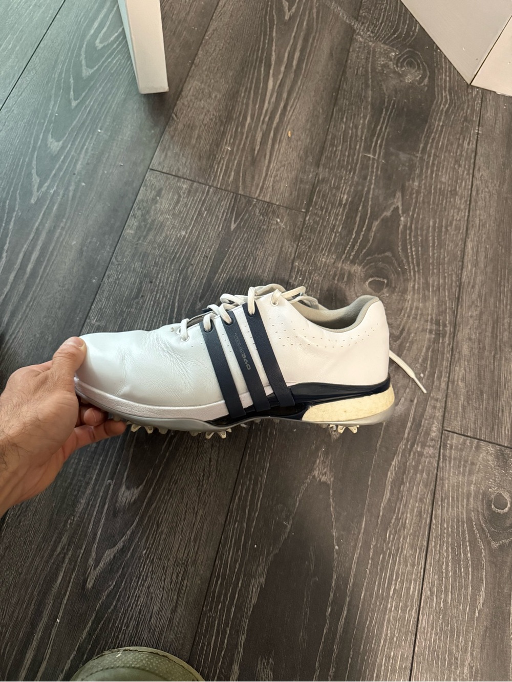 Adidas Tour360 Golf Shoes – White & Navy Blue – Men’s US 9.5
